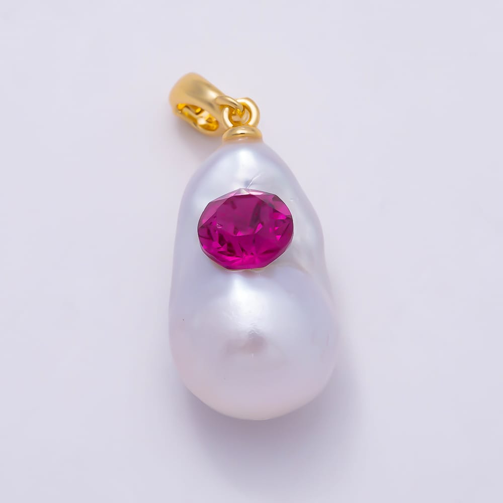 16K Gold Filled 28mm Fuchsia, Orange, Blue CZ Baroque Freshwater Pearl Snap Bail Pendant | Charms-02400 ~ Charms-02402
