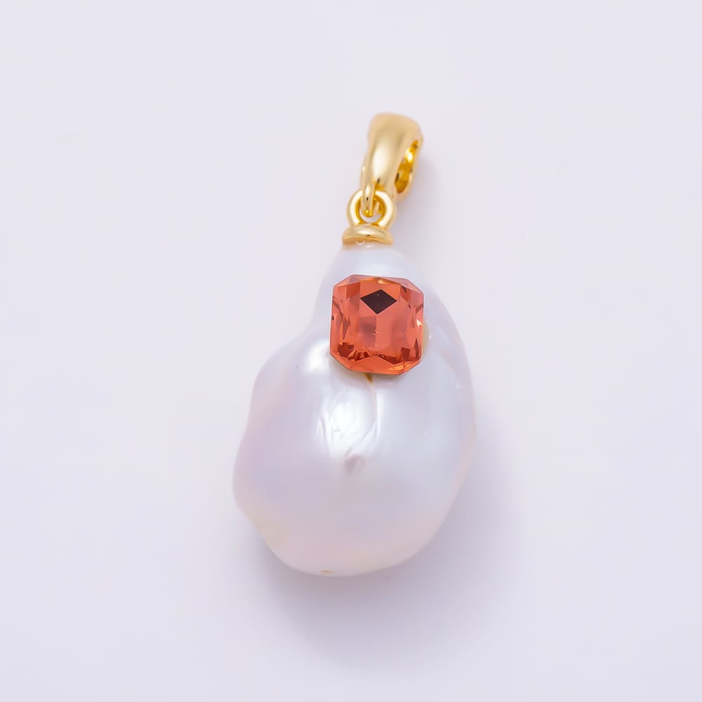 16K Gold Filled 28mm Fuchsia, Orange, Blue CZ Baroque Freshwater Pearl Snap Bail Pendant | Charms-02400 ~ Charms-02402