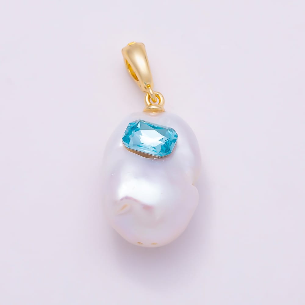 16K Gold Filled 28mm Fuchsia, Orange, Blue CZ Baroque Freshwater Pearl Snap Bail Pendant | Charms-02400 ~ Charms-02402