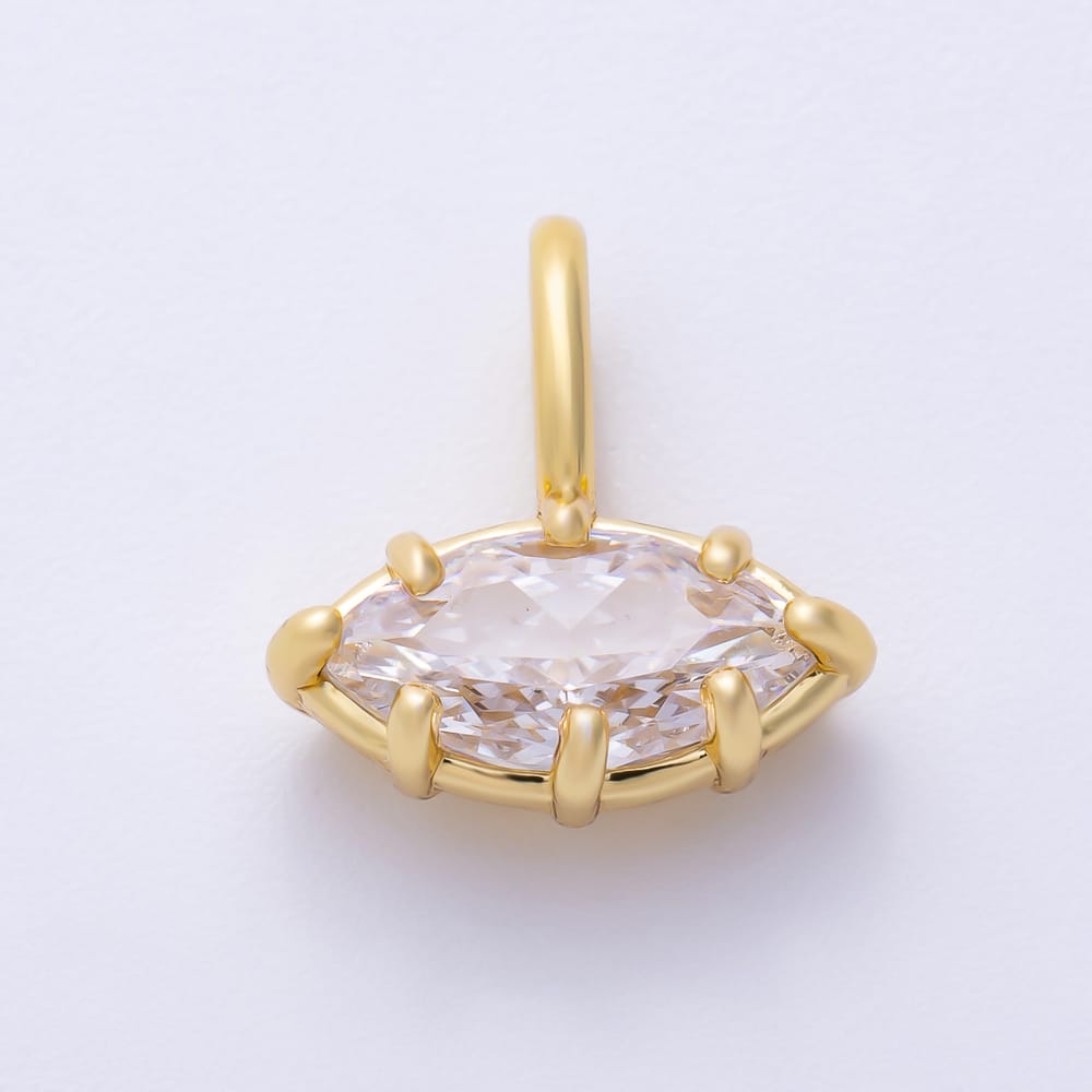 16K Gold Filled 14.5mm Marquise Clear CZ Georgian Set Bezel Solitaire Pendant in Gold & Silver | Charms-02406 Charms-02407