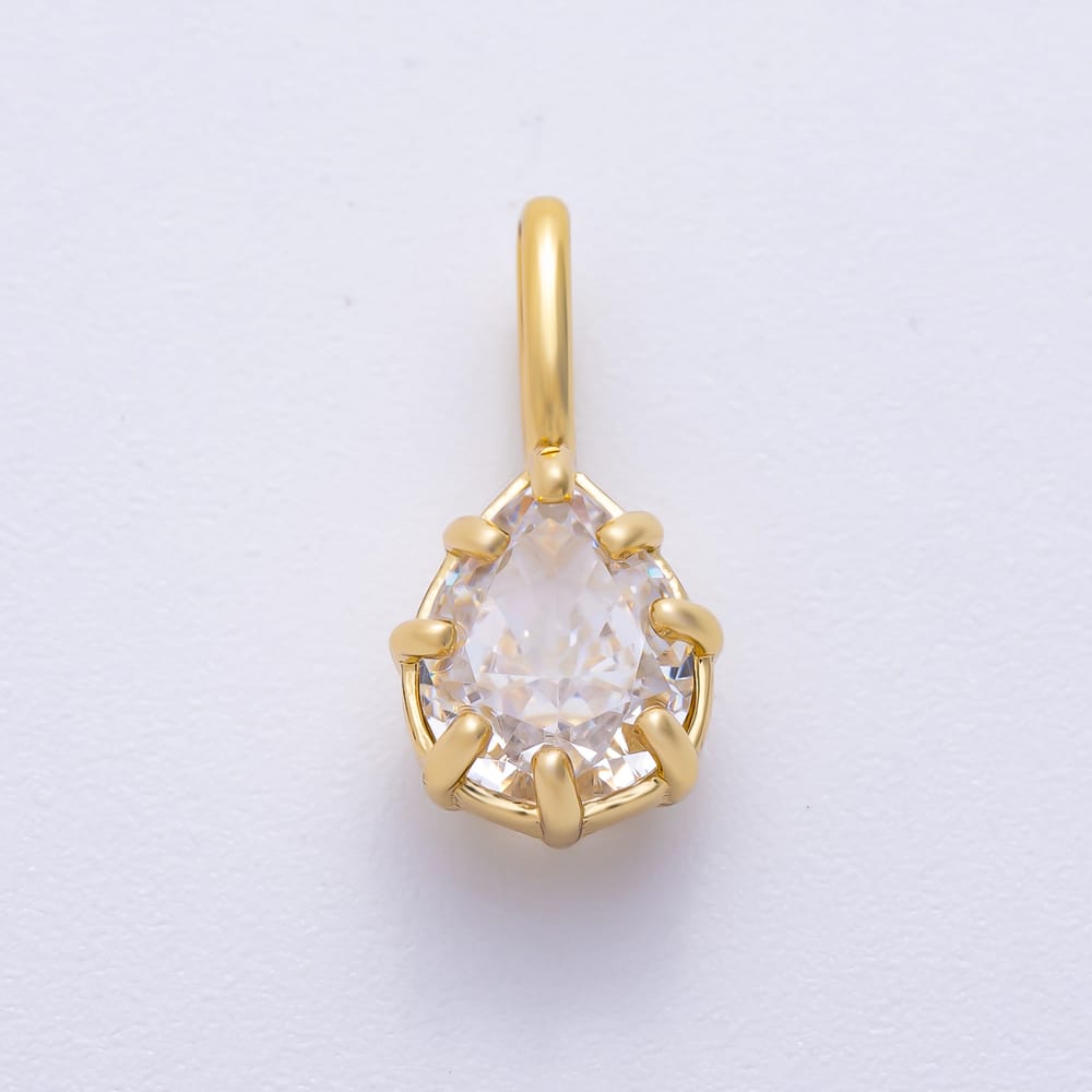 16K Gold Filled 18mm Teardrop Clear CZ Georgian Set Bezel Solitaire Pendant in Gold & Silver | Charms-02408 Charms-02409