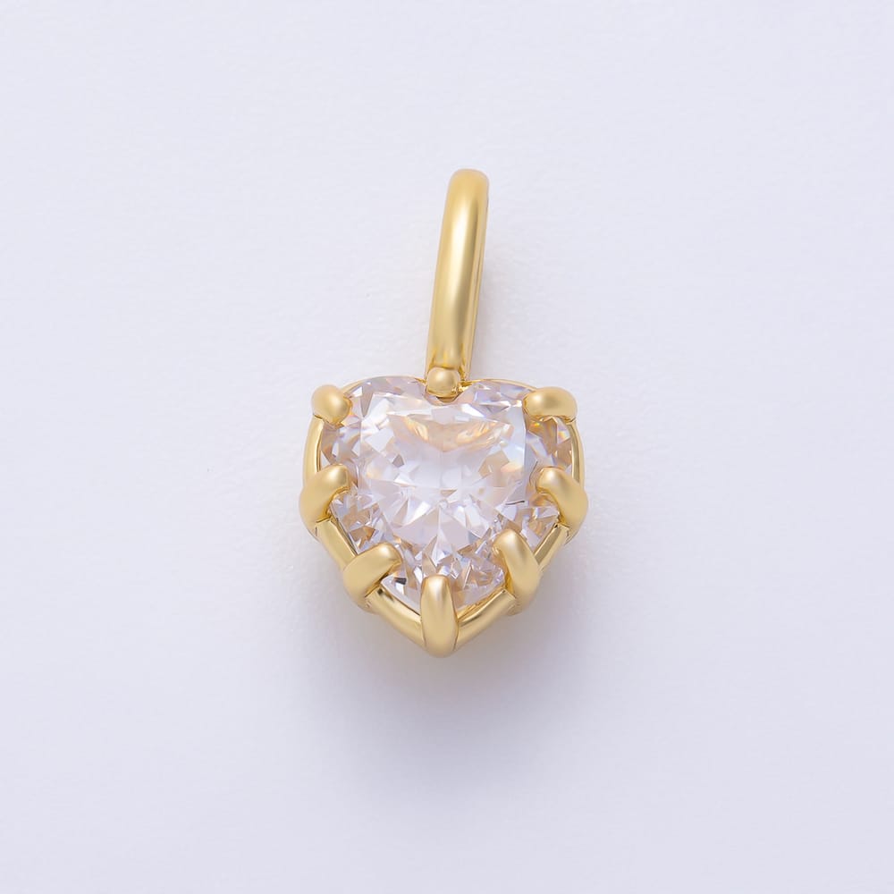 16K Gold Filled 17mm Heart Clear CZ Georgian Set Bezel Solitaire Pendant in Gold & Silver | Charms-02410 Charms-02411