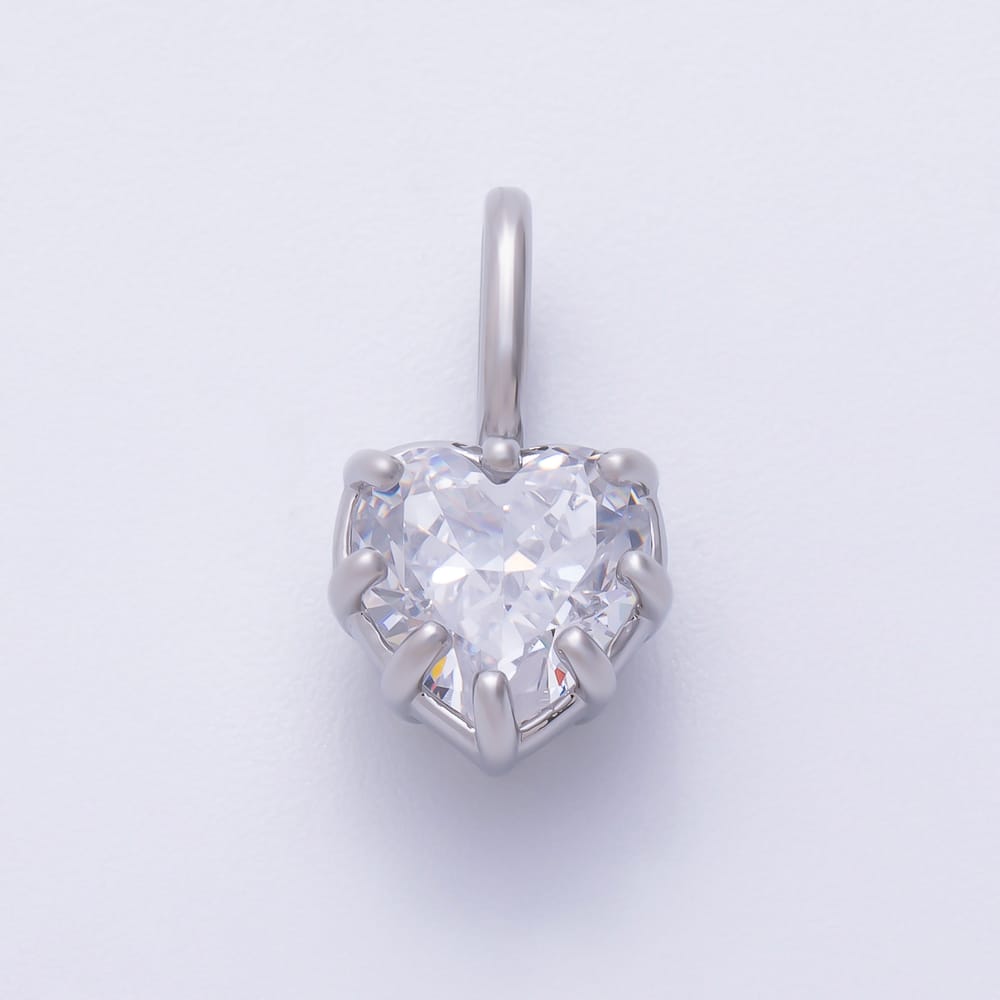 16K Gold Filled 17mm Heart Clear CZ Georgian Set Bezel Solitaire Pendant in Gold & Silver | Charms-02410 Charms-02411