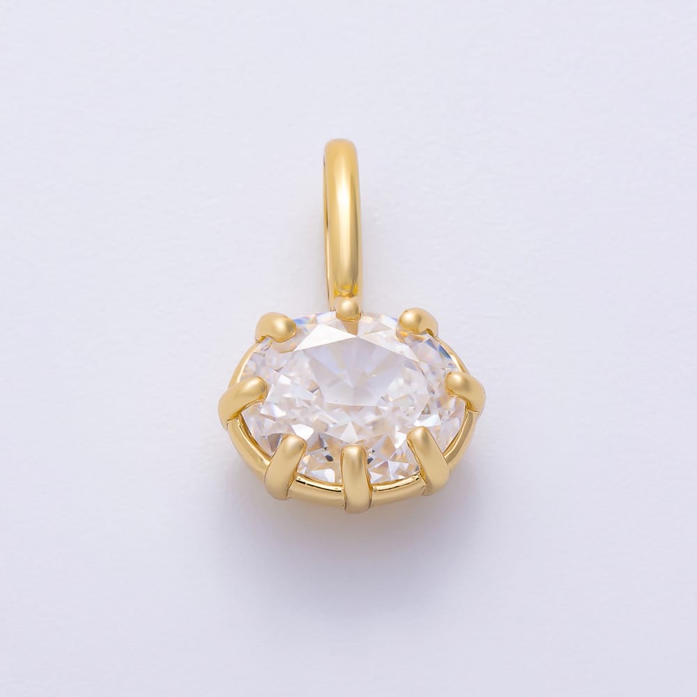 16K Gold Filled 16mm Oval East West Clear CZ Georgian Set Bezel Solitaire Pendant in Gold & Silver | Charms-02412 Charms-02413