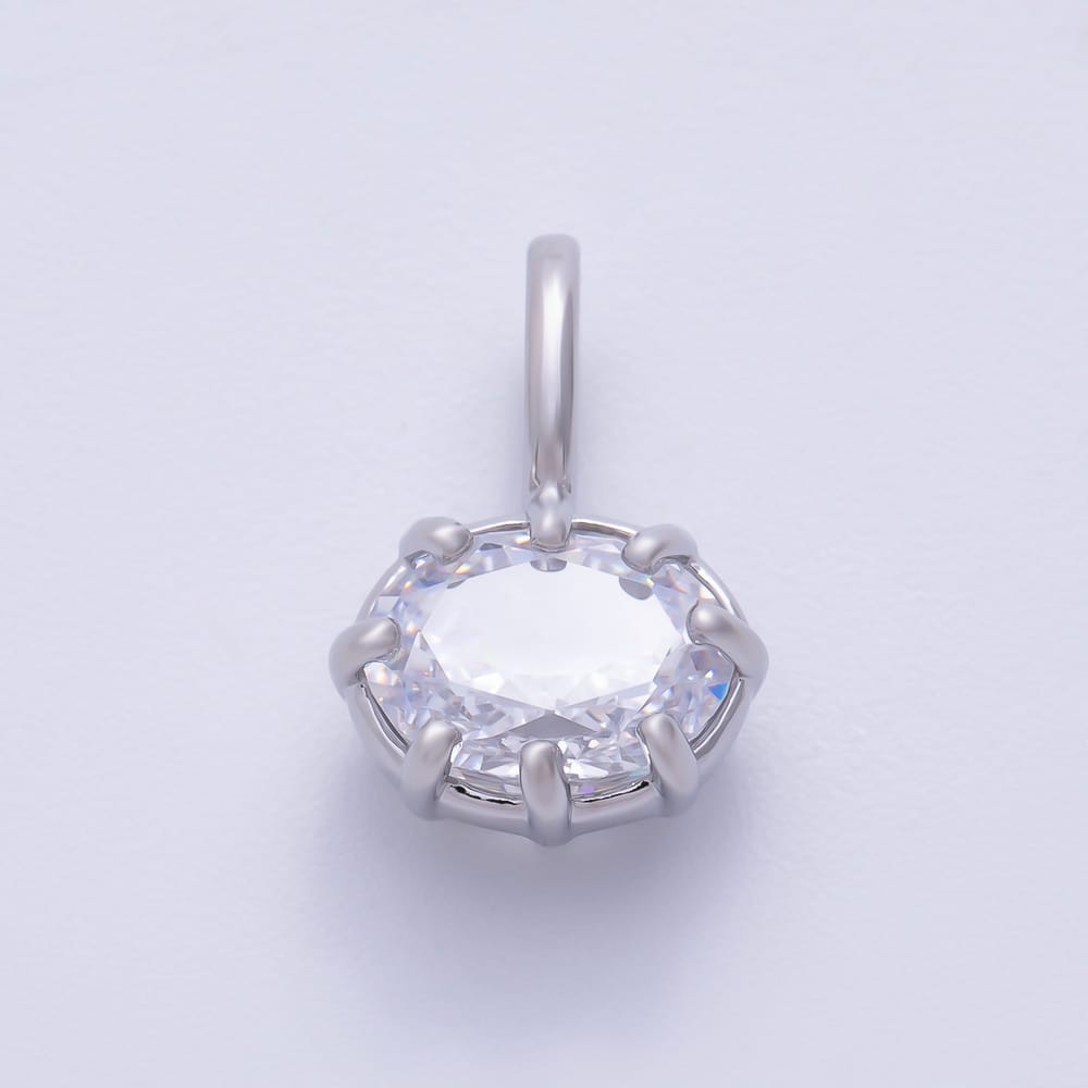 16K Gold Filled 16mm Oval East West Clear CZ Georgian Set Bezel Solitaire Pendant in Gold & Silver | Charms-02412 Charms-02413