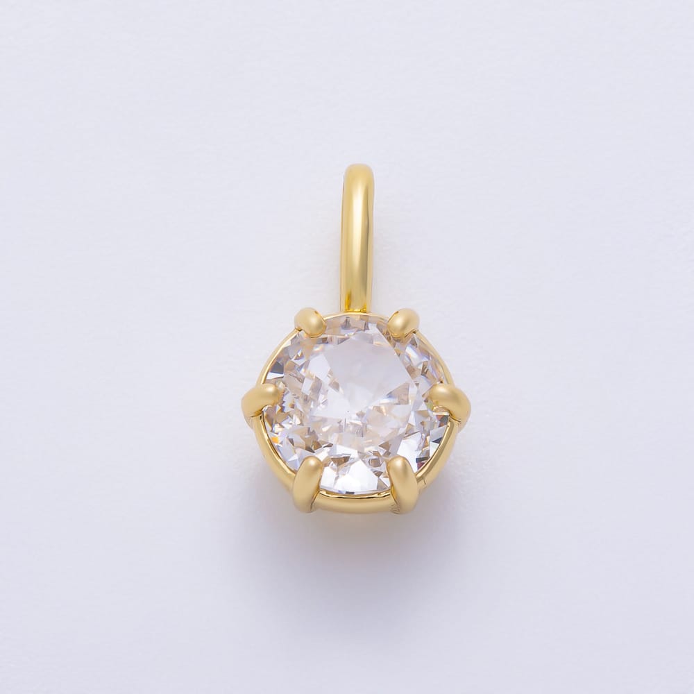16K Gold Filled 16.5mm Round Clear CZ Georgian Set Bezel Solitaire Pendant in Gold & Silver | Charms-02414 Charms-02415