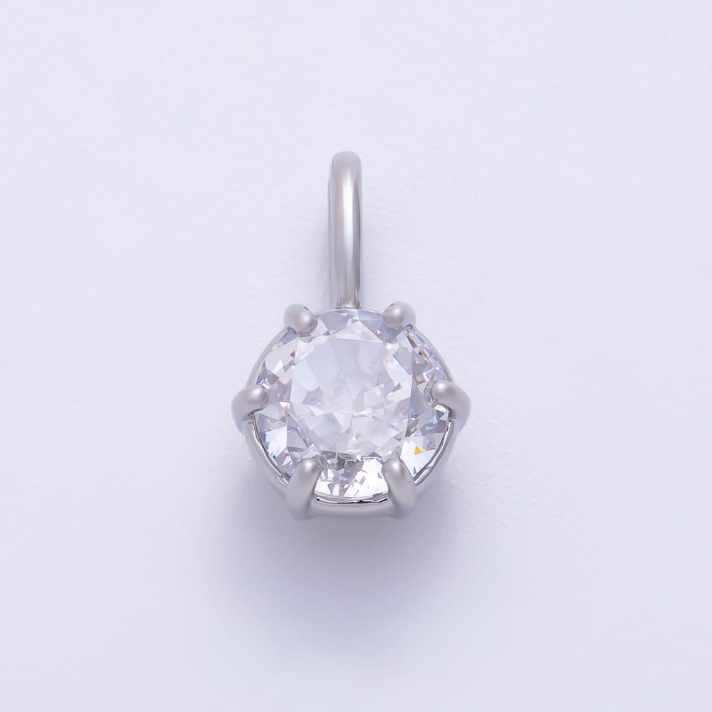 16K Gold Filled 16.5mm Round Clear CZ Georgian Set Bezel Solitaire Pendant in Gold & Silver | Charms-02414 Charms-02415