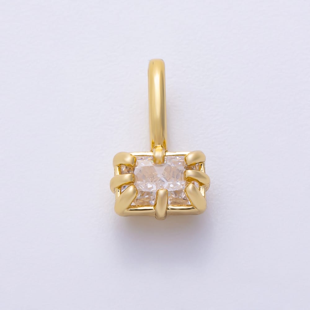 16K Gold Filled 13mm Mini Baguette Clear CZ Georgian Set Bezel Solitaire Pendant in Gold & Silver | Charms-02416 Charms-02417