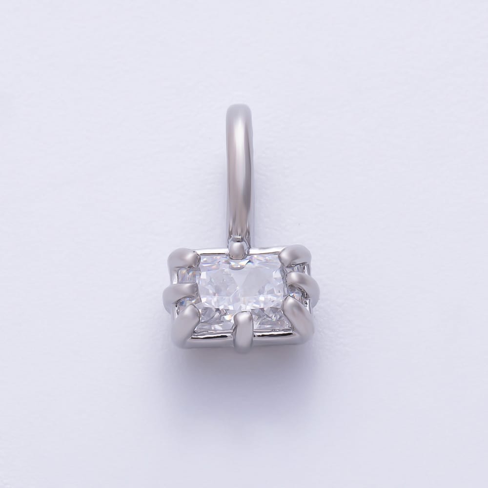 16K Gold Filled 13mm Mini Baguette Clear CZ Georgian Set Bezel Solitaire Pendant in Gold & Silver | Charms-02416 Charms-02417