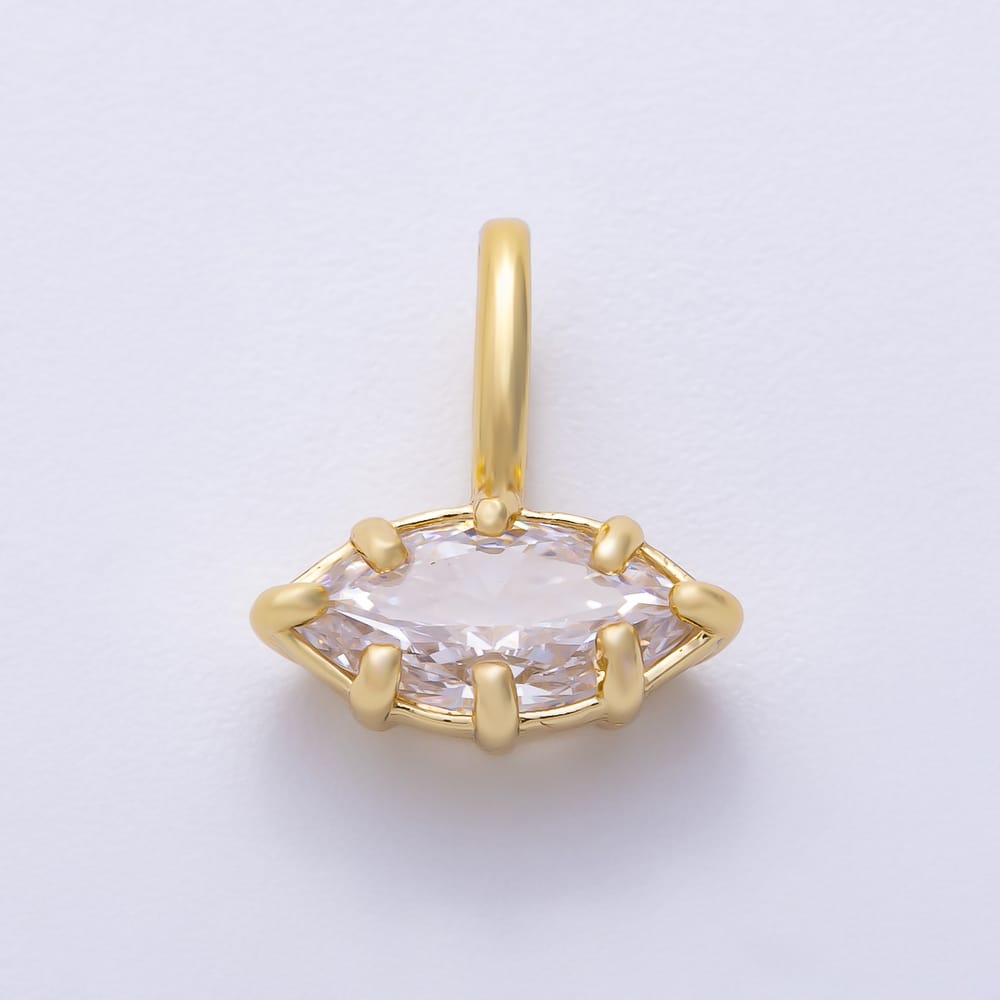 16K Gold Filled 14mm Mini Marquise Clear CZ Georgian Set Bezel Solitaire Pendant in Gold & Silver | Charms-02418 Charms-02419