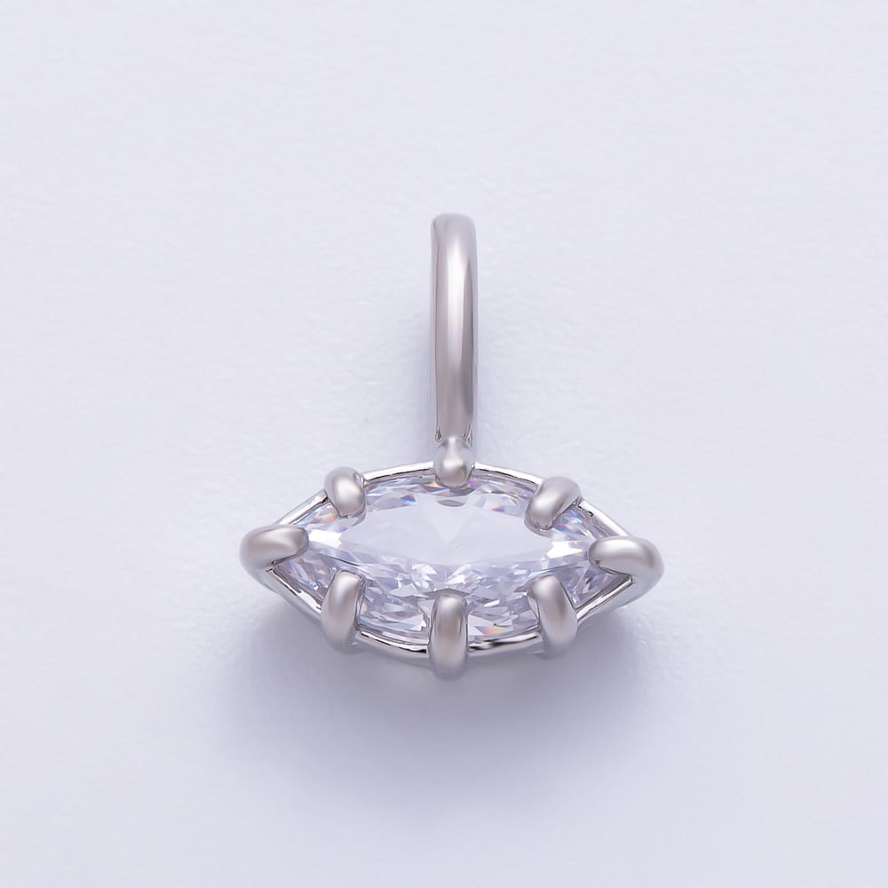 16K Gold Filled 14mm Mini Marquise Clear CZ Georgian Set Bezel Solitaire Pendant in Gold & Silver | Charms-02418 Charms-02419