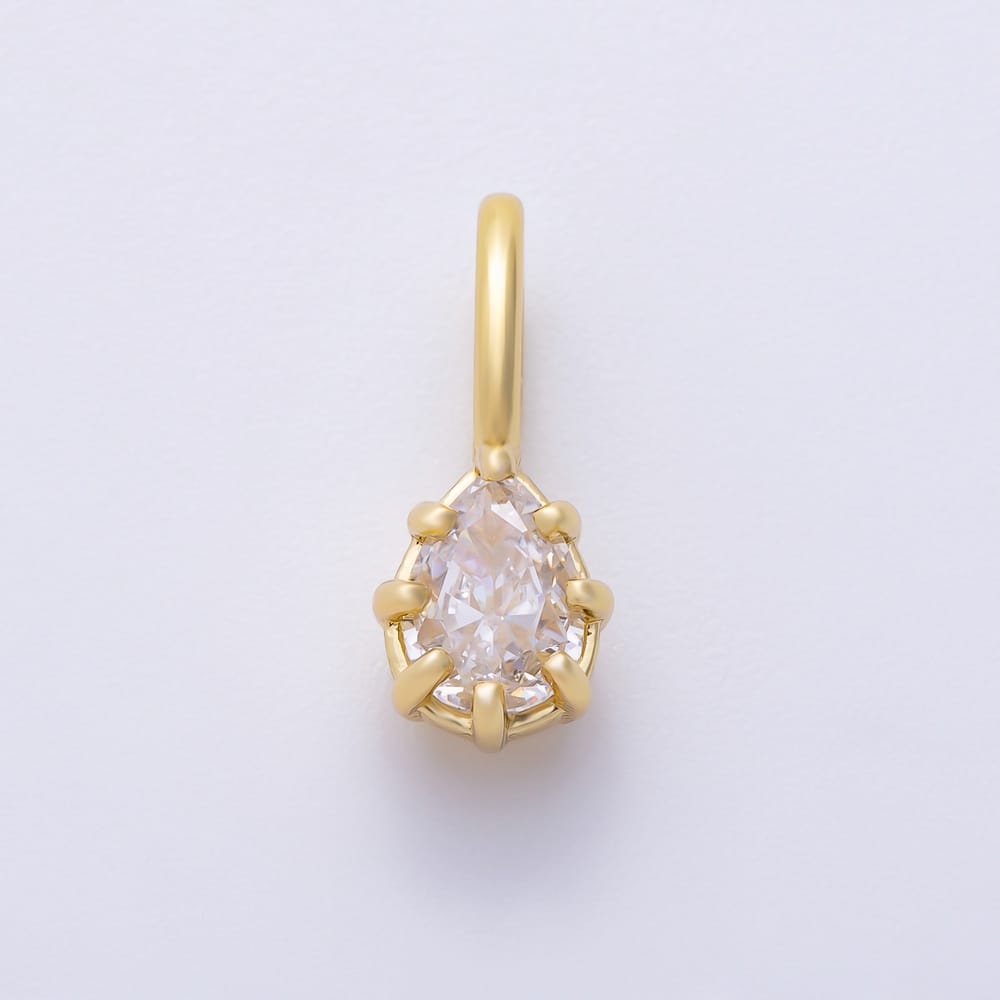 16K Gold Filled 16mm Mini Teardrop Clear CZ Georgian Set Bezel Solitaire Pendant in Gold & Silver | Charms-02420 Charms-02421
