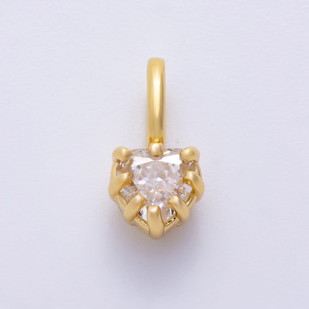 16K Gold Filled 14mm Mini Heart Clear CZ Georgian Set Bezel Solitaire Pendant in Gold & Silver | Charms-02422 Charms-02423