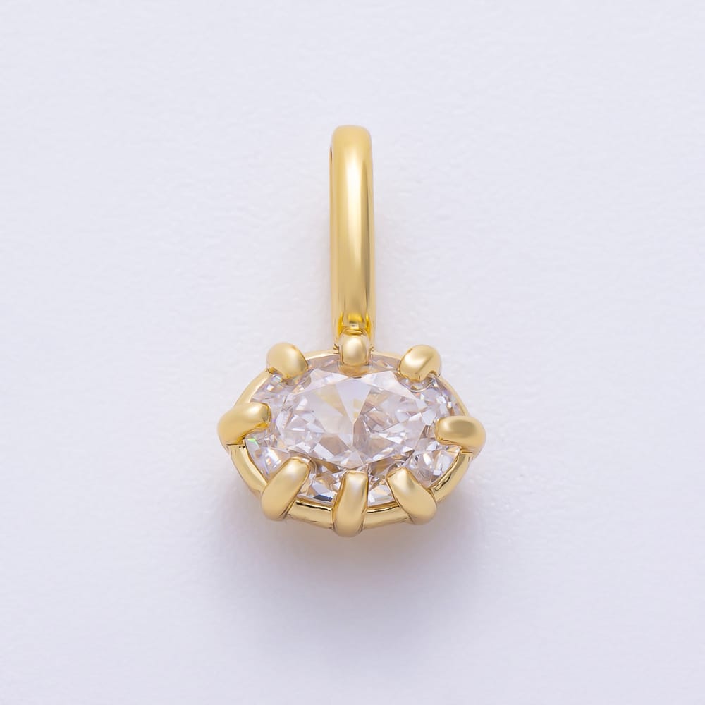 16K Gold Filled 14mm Mini Oval East West Clear CZ Georgian Set Bezel Solitaire Pendant in Gold & Silver | Charms-02424 Charms-02425