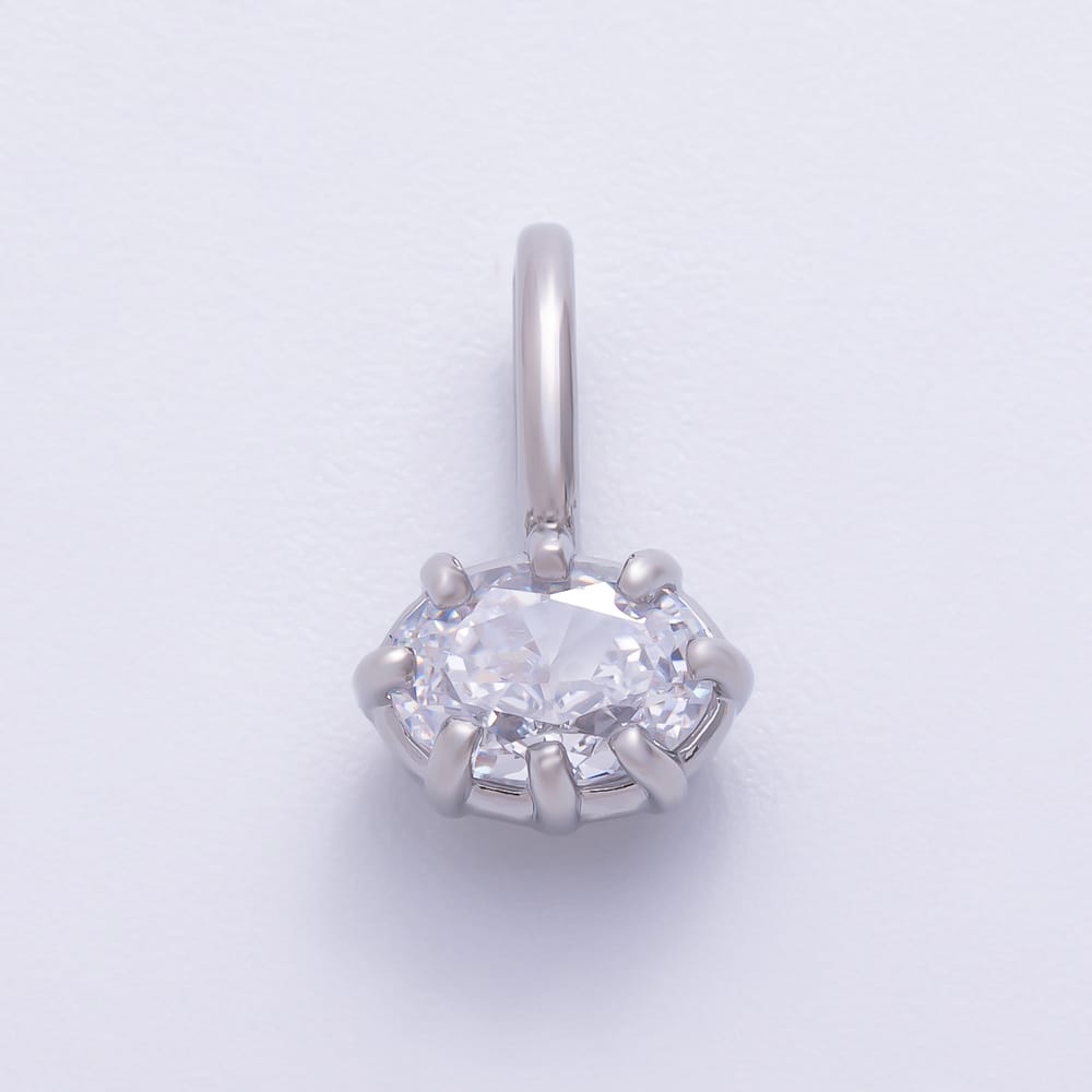 16K Gold Filled 14mm Mini Oval East West Clear CZ Georgian Set Bezel Solitaire Pendant in Gold & Silver | Charms-02424 Charms-02425