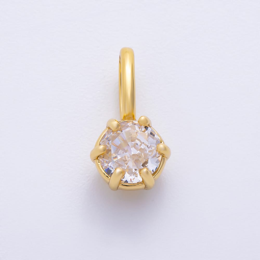 16K Gold Filled 14mm Mini Round Clear CZ Georgian Set Bezel Solitaire Pendant in Gold & Silver | Charms-02426 Charms-02427