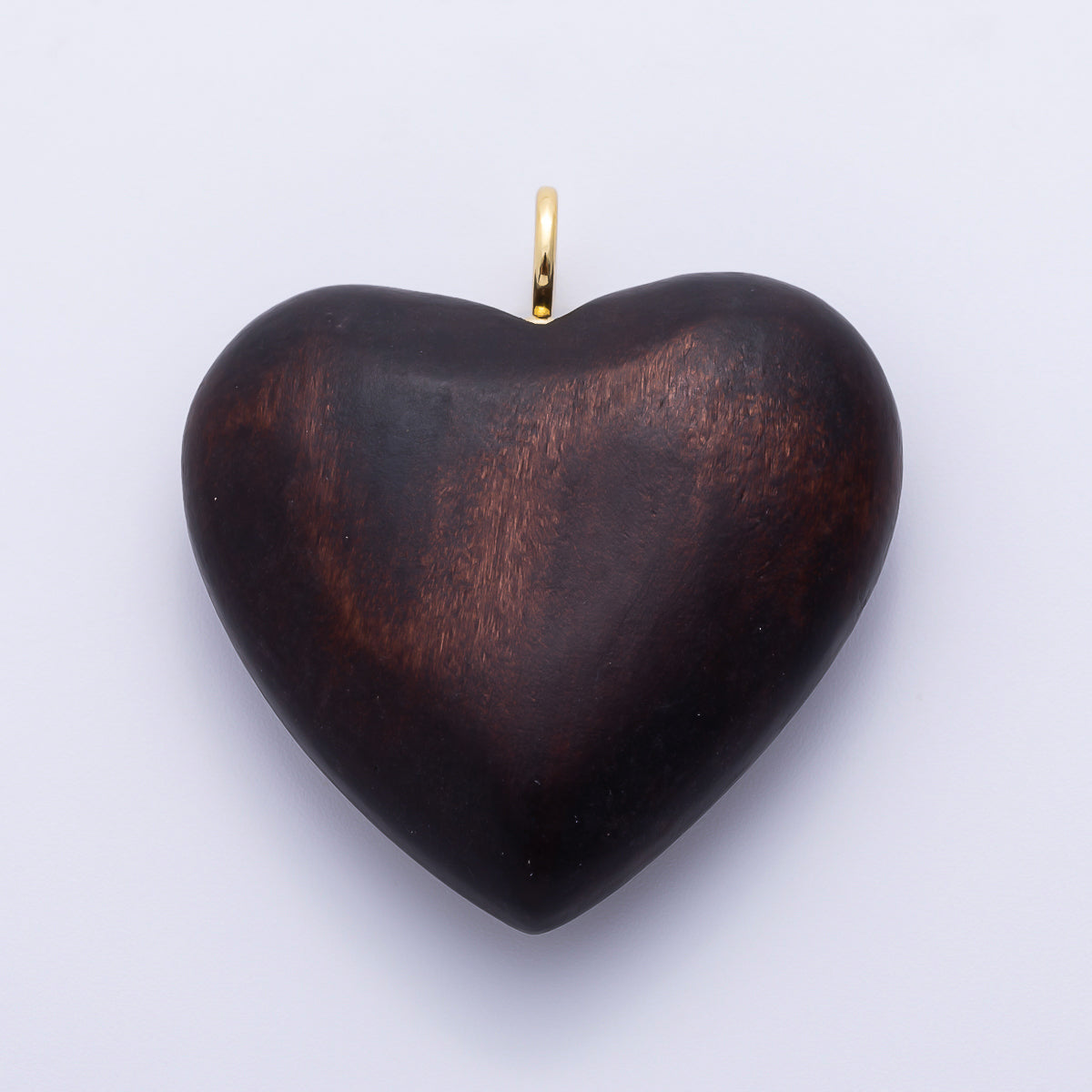 AUNTUMN FALL 18K Gold Filled 50mm Wood Brown Enamel Resin Chubby Heart Pendant | Charms-02438