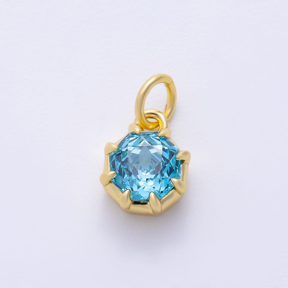 16K Gold Filled 10mm Light Blue CZ Prong Octagon Charm | Charms-02448