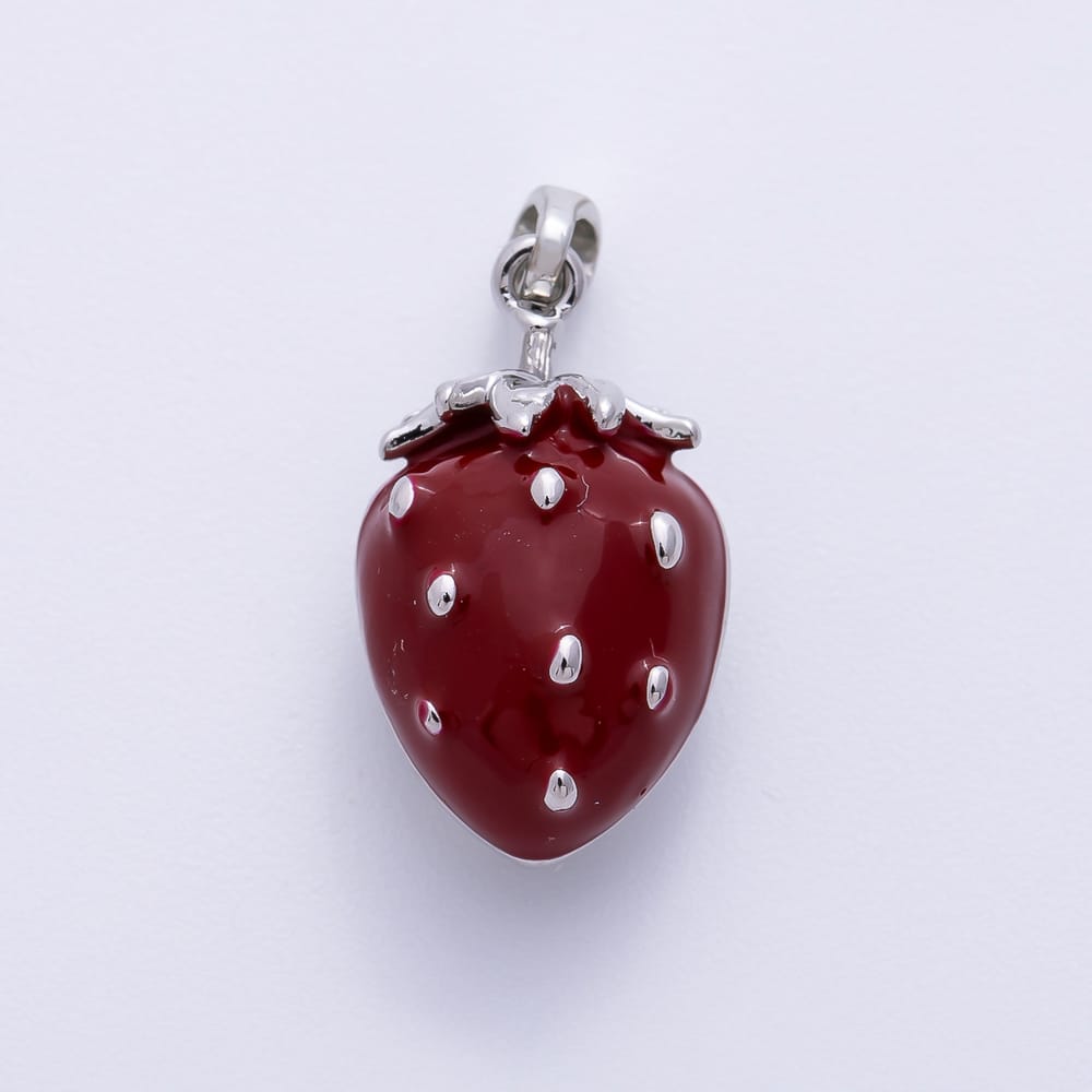 16K Gold Filled 19mm Red Enamel Strawberry Fruit 3D Multidimensional Pendant | Charms-02457 Charms-02458
