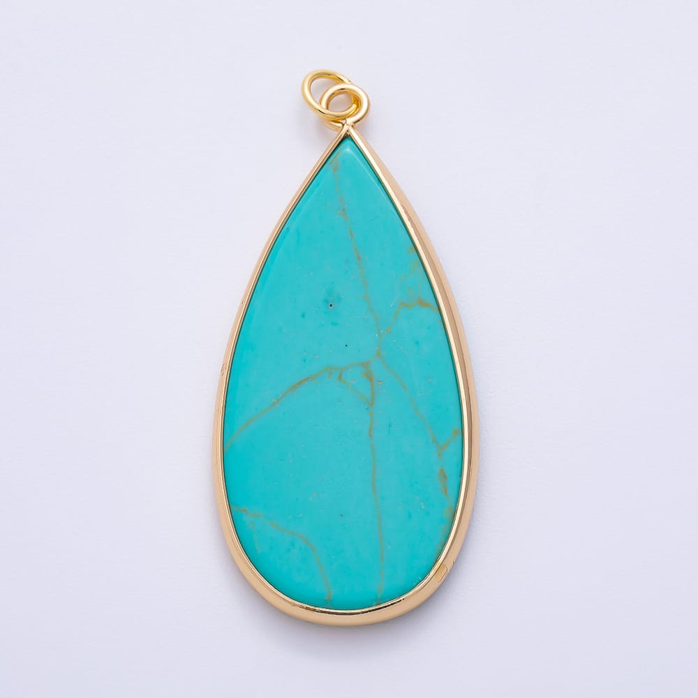 16K Gold Filled 45mm Turquoise Gemstone Teardrop Foil Bezel Pendant | Charms-02459