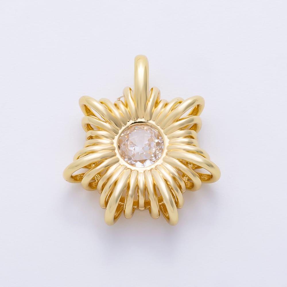 16K Gold Filled 20mm Clear CZ Lined Geometric Star Celestial Pendant | Charms-02461