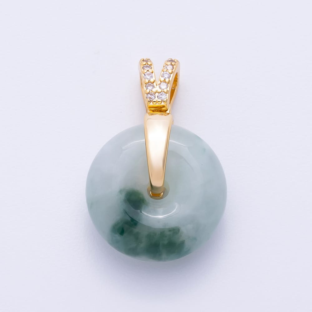 16K Gold Filled 24mm Green Jade Donut Micro Paved CZ Bail Pendant | Charms-02468