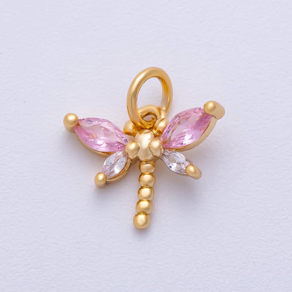 16K Gold Filled 10mm Pink CZ Marquise Dragonfly Insect Charm in Gold & Silver | Charms-02471 Charms-02472