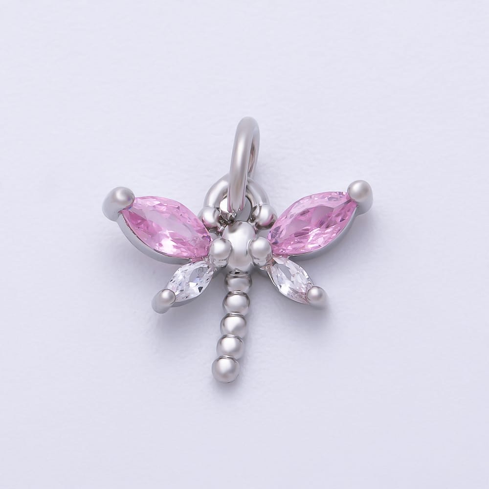 16K Gold Filled 10mm Pink CZ Marquise Dragonfly Insect Charm in Gold & Silver | Charms-02471 Charms-02472