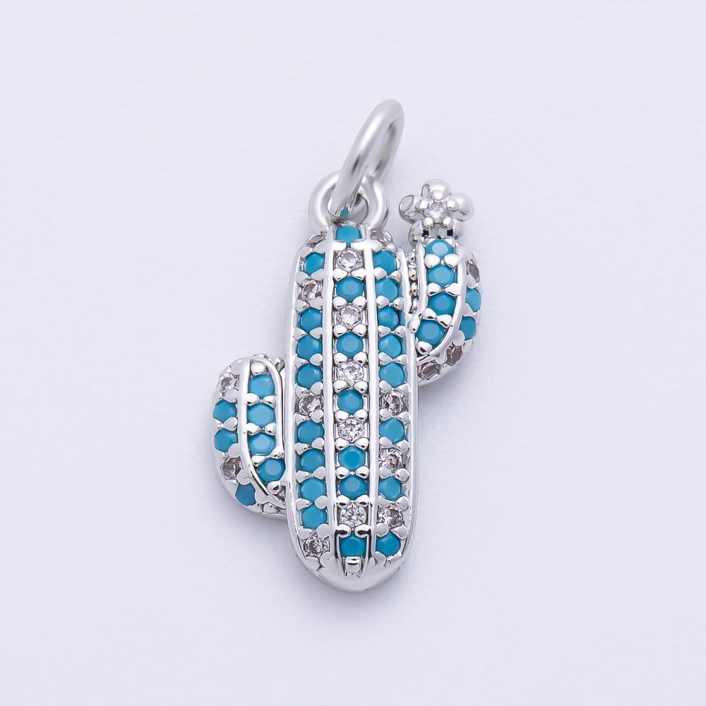16K Gold Filled 16mm Turquoise Micro Paved Cactus Plant Charm in Gold & Silver | Charms-02473 Charms-02474