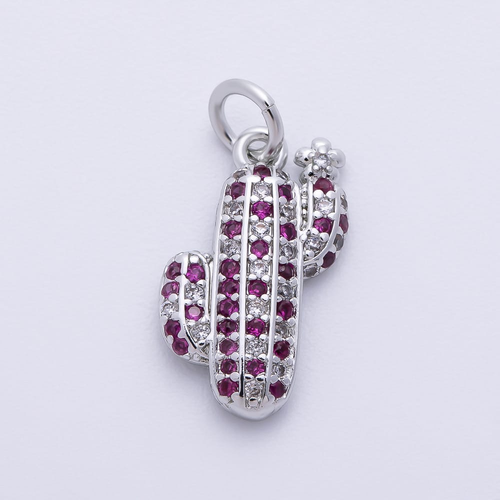 16K Gold Filled 16mm Fuchsia Micro Paved Cactus Plant Charm in Gold & Silver | Charms-02475 Charms-02476