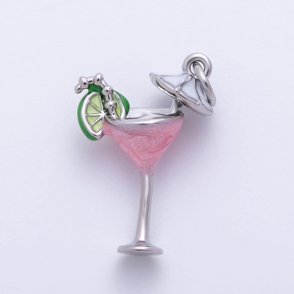 16K Gold Filled 20mm Pink Enamel Lime Cocktail Martini Glass 3D Multidimensional Charm | Charms-02449 Charms-02478