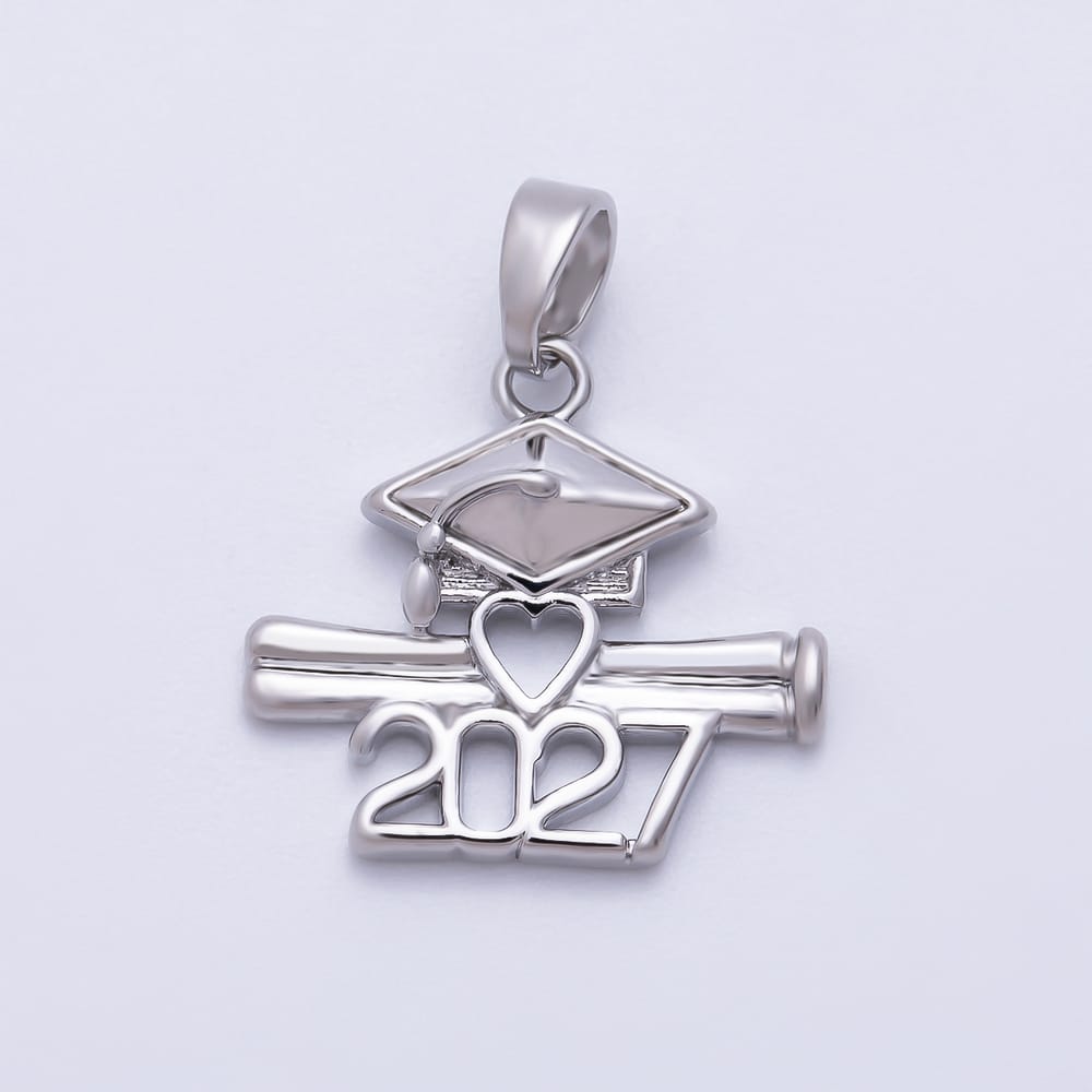 16K Gold Filled 18mm 2027 Graduation Cap Diploma Scroll Open Heart Pendant in Gold & Silver | Charms-02479 Charms-02480