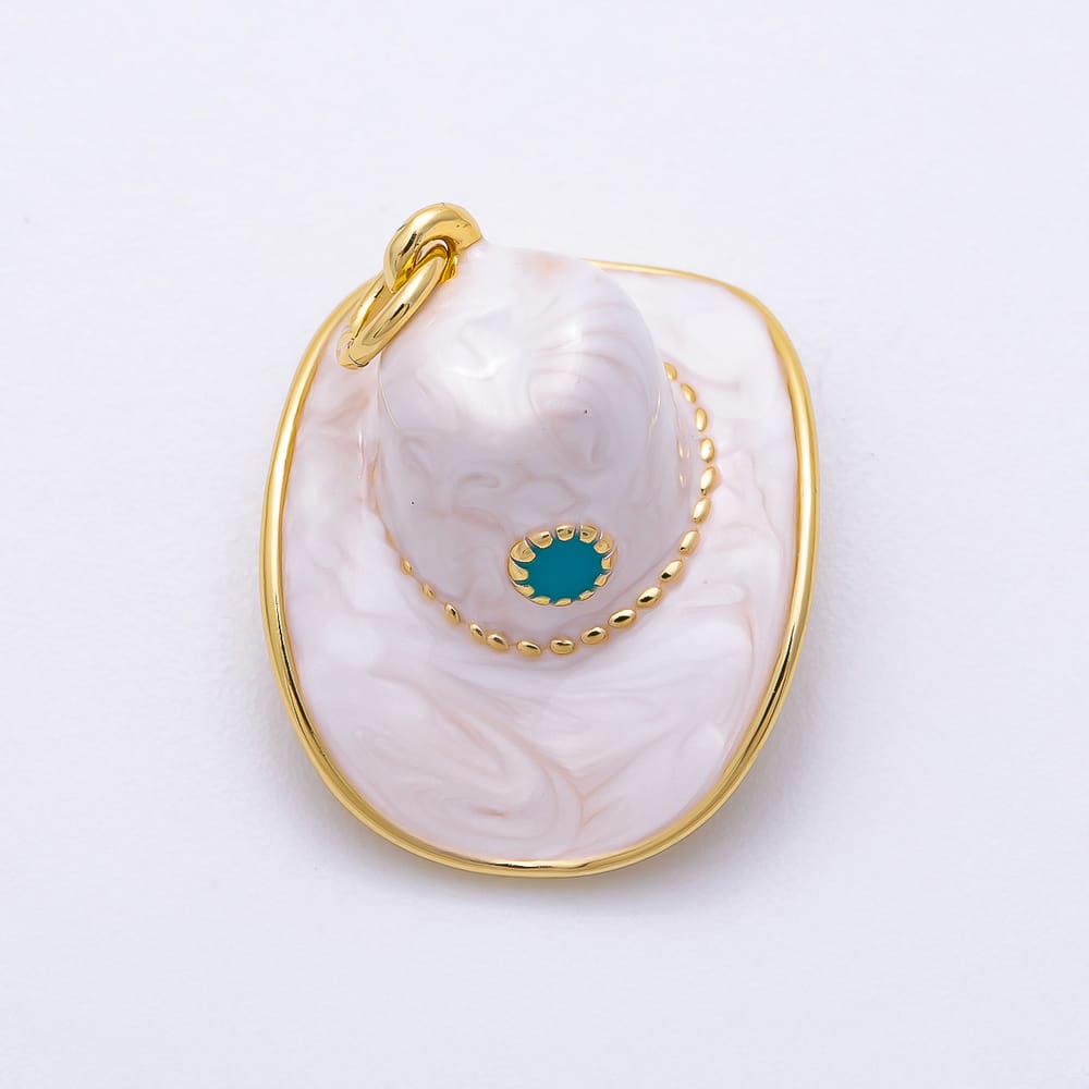 16K Gold Filled 20mm White Enamel Western Cowboy Hat Charm in Gold & Silver | Charms-02574 Charms-02575