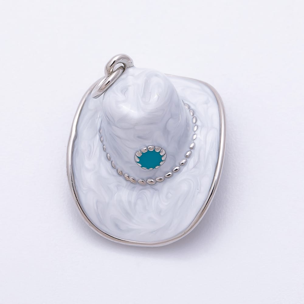 16K Gold Filled 20mm White Enamel Western Cowboy Hat Charm in Gold & Silver | Charms-02574 Charms-02575