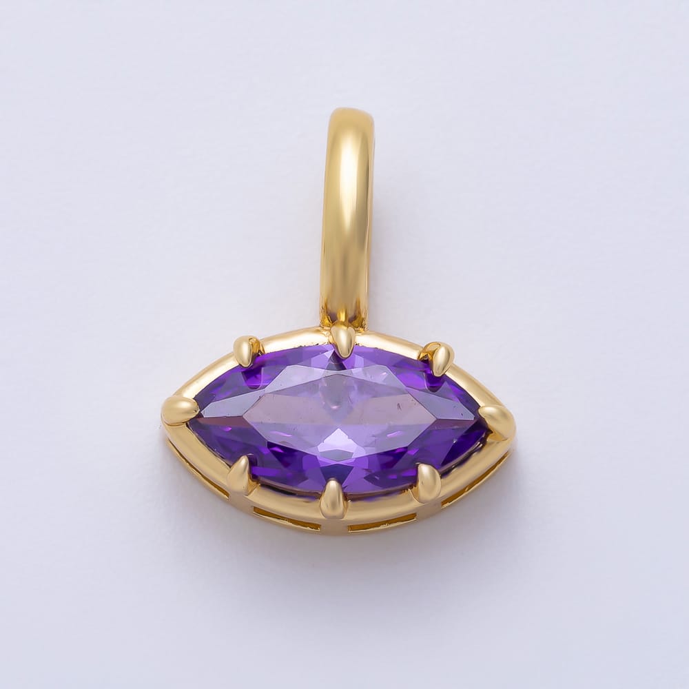 16K Gold Filled 16mm Solitaire Purple, Red, Pink CZ Marquise Prong Bezel Pendant | Charms-02589 ~ Charms-02591
