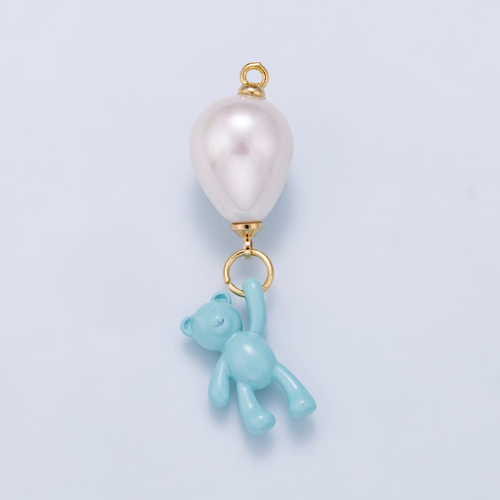 16K Gold Filled 44mm Blue Enamel Bear Baroque Freshwater Pearl Drop Charm | Charms-02598