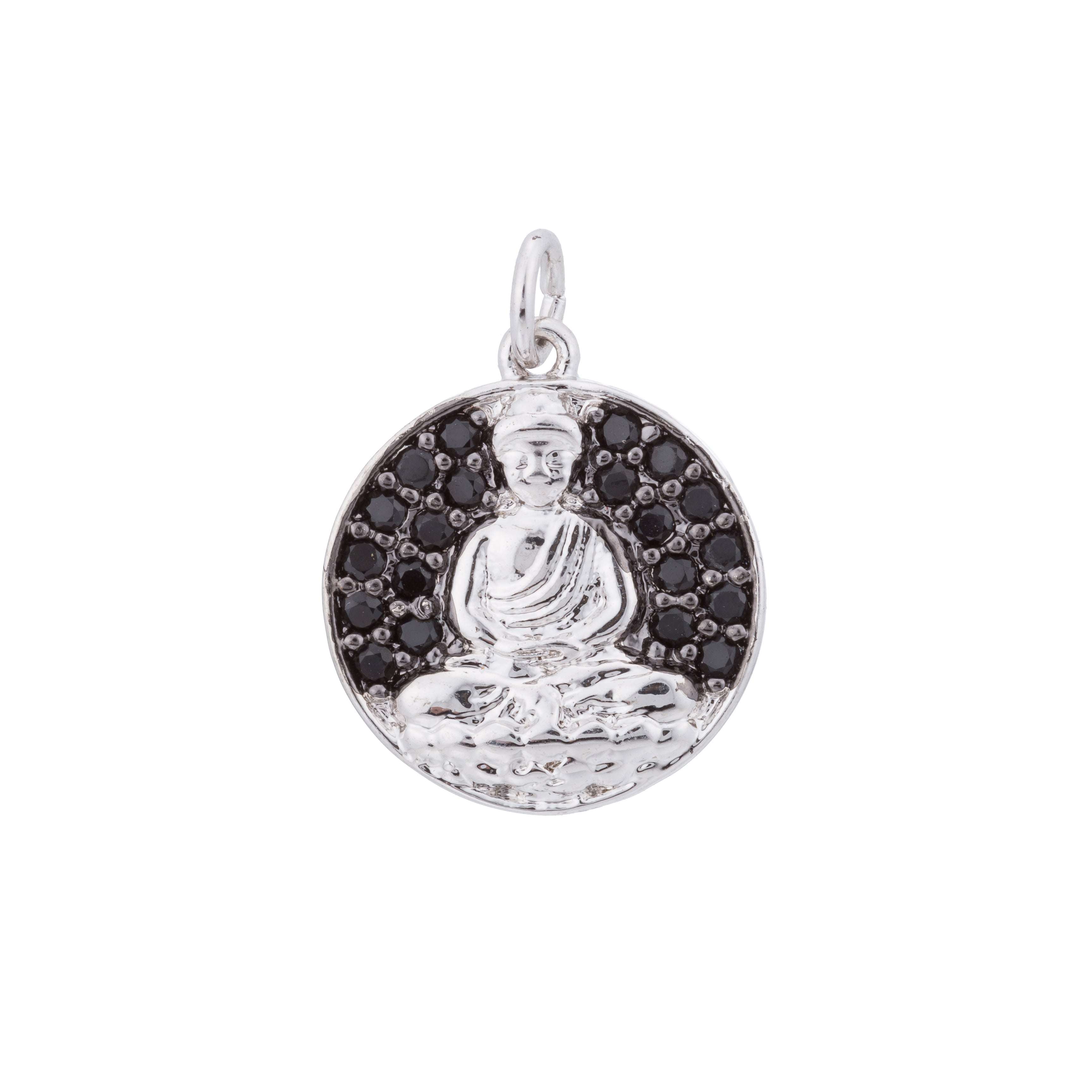 24K Gold Filled Thailand Buddha Clear, Black Micro Paved CZ Round Charm in Gold & Silver | C163 C164 - DLUXCA