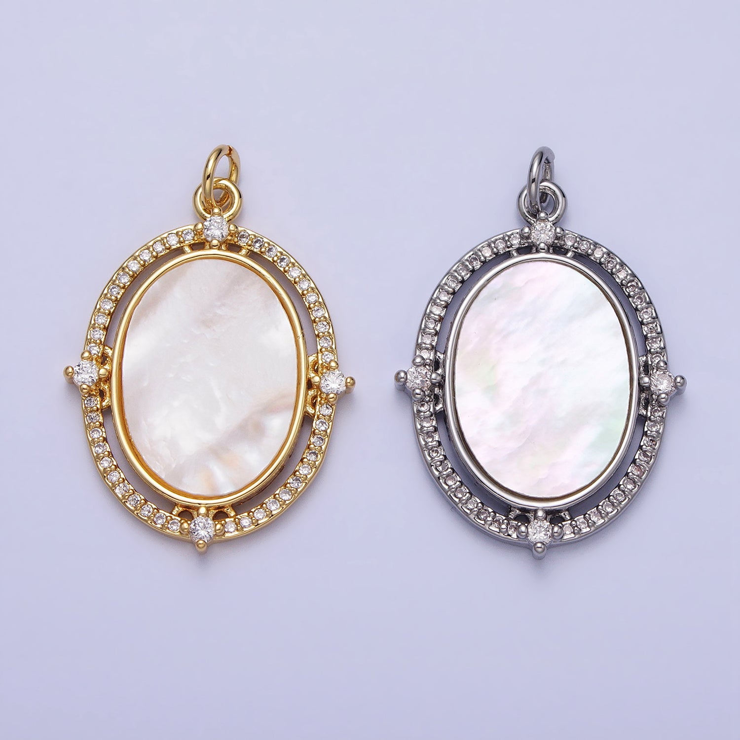 Oval pearl pendant micro pave oval geometric charm in 14k gold filled with clear cz stone for necklace charm supply ac365