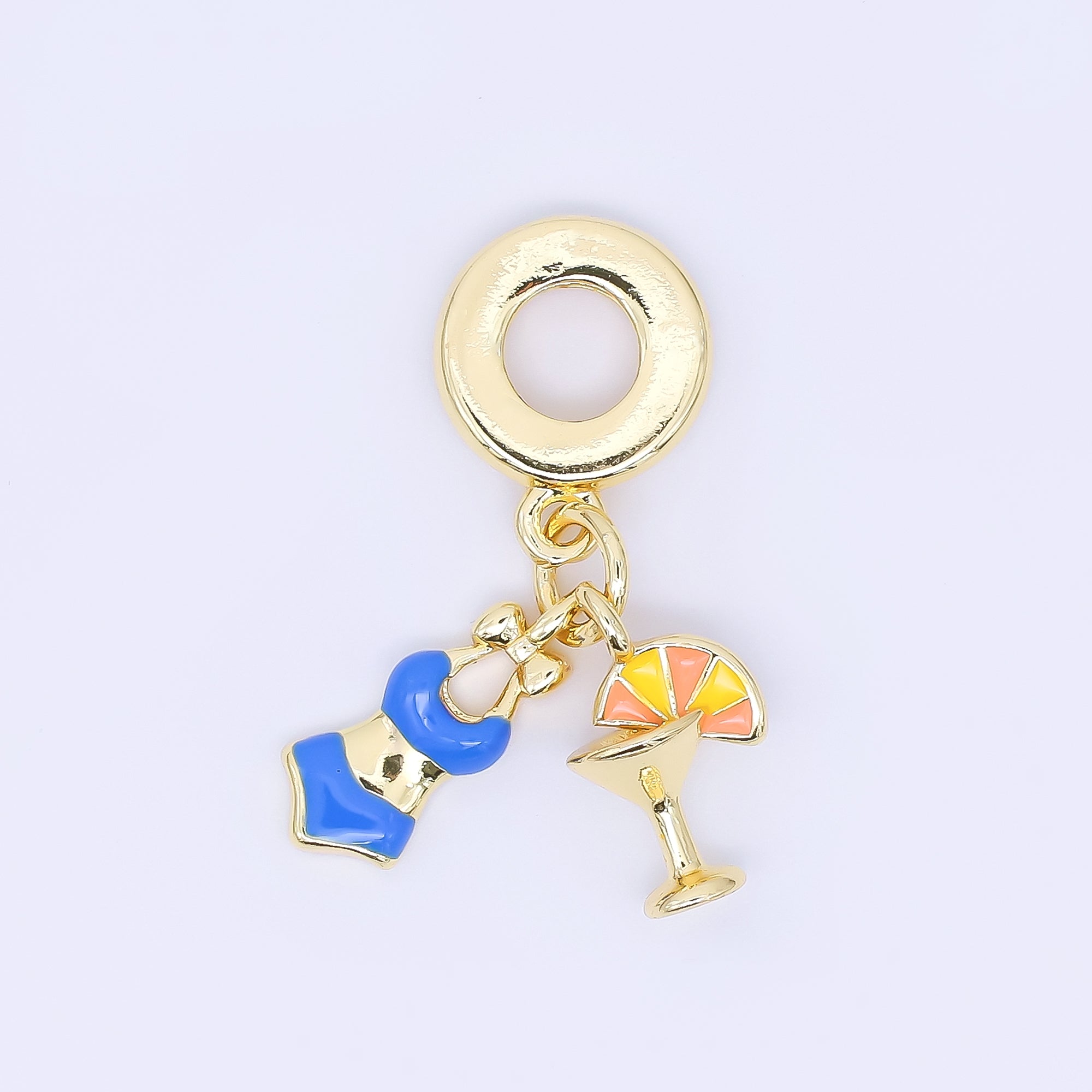 24K Gold Filled Summer Bikini Piña Colada Enamel Drop Rondelle Charm | AC1649