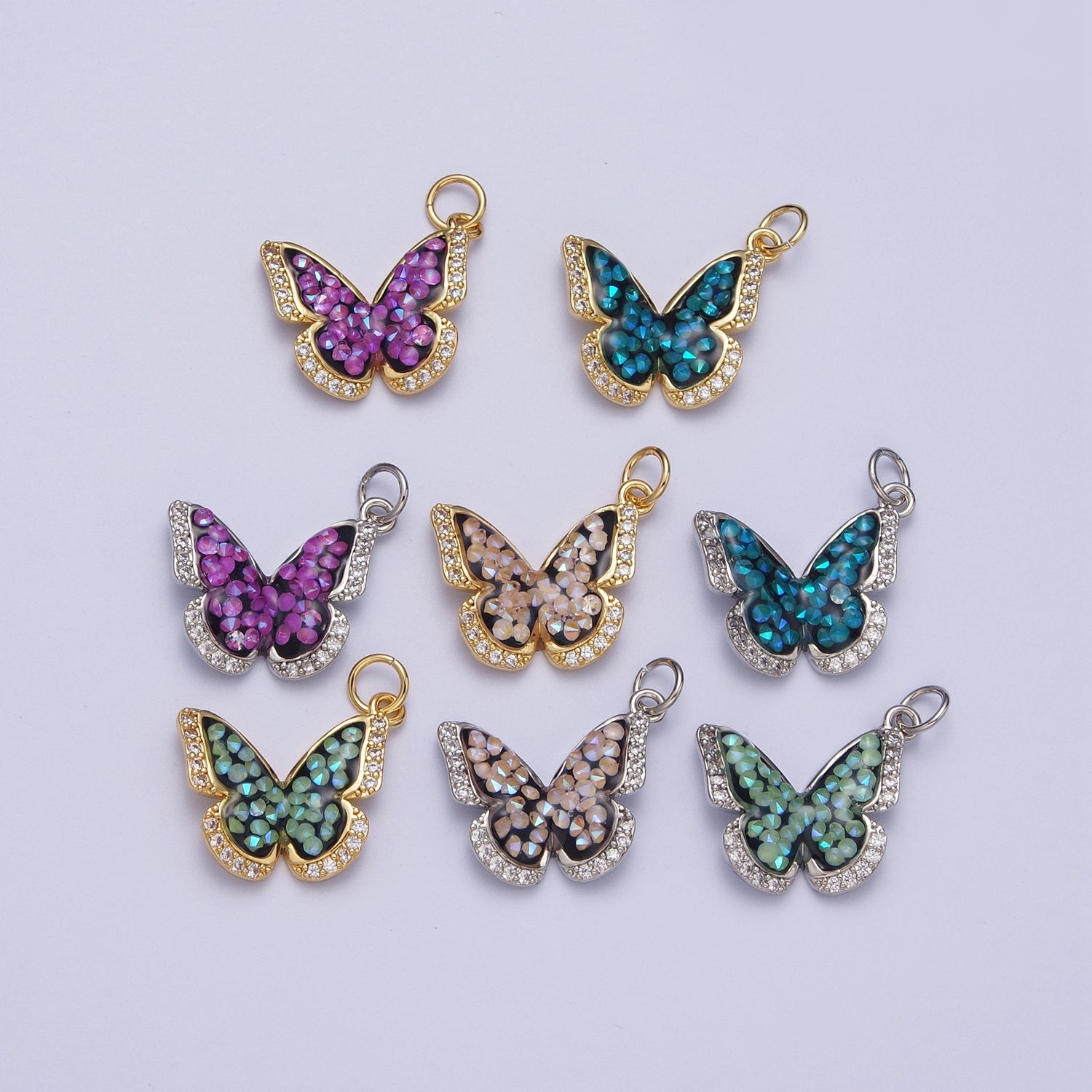 14K Gold Filled Green, Pink, Purple, Blue AB Micro Paved CZ Monarch Butterfly Charm in Gold & Silver | W77 - W780