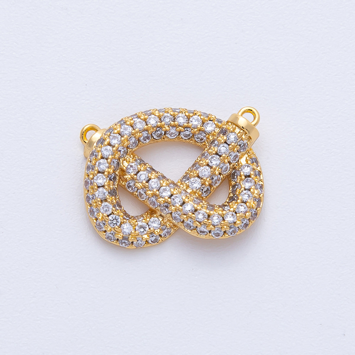 18K Gold Filled 17mm Clear Micro Paved CZ Pretzel Pastry Food Connector Finding | CONNECTORS-00003
