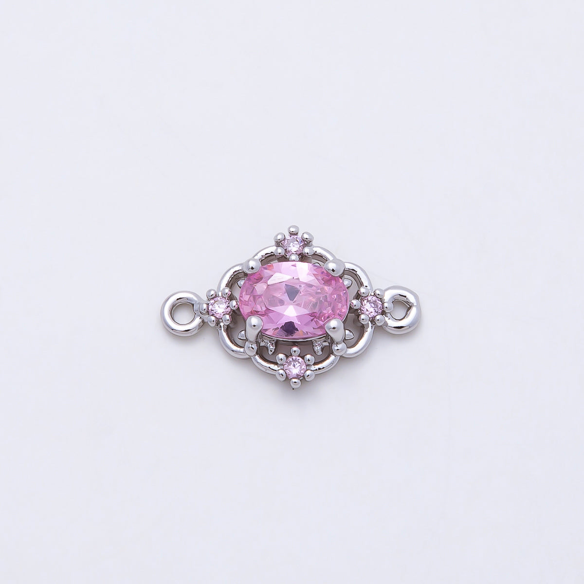 Rhodium Plated 17mm Clear, Pink, Purple CZ Artisan Connector | Connectors-00021 - Connectors-00023