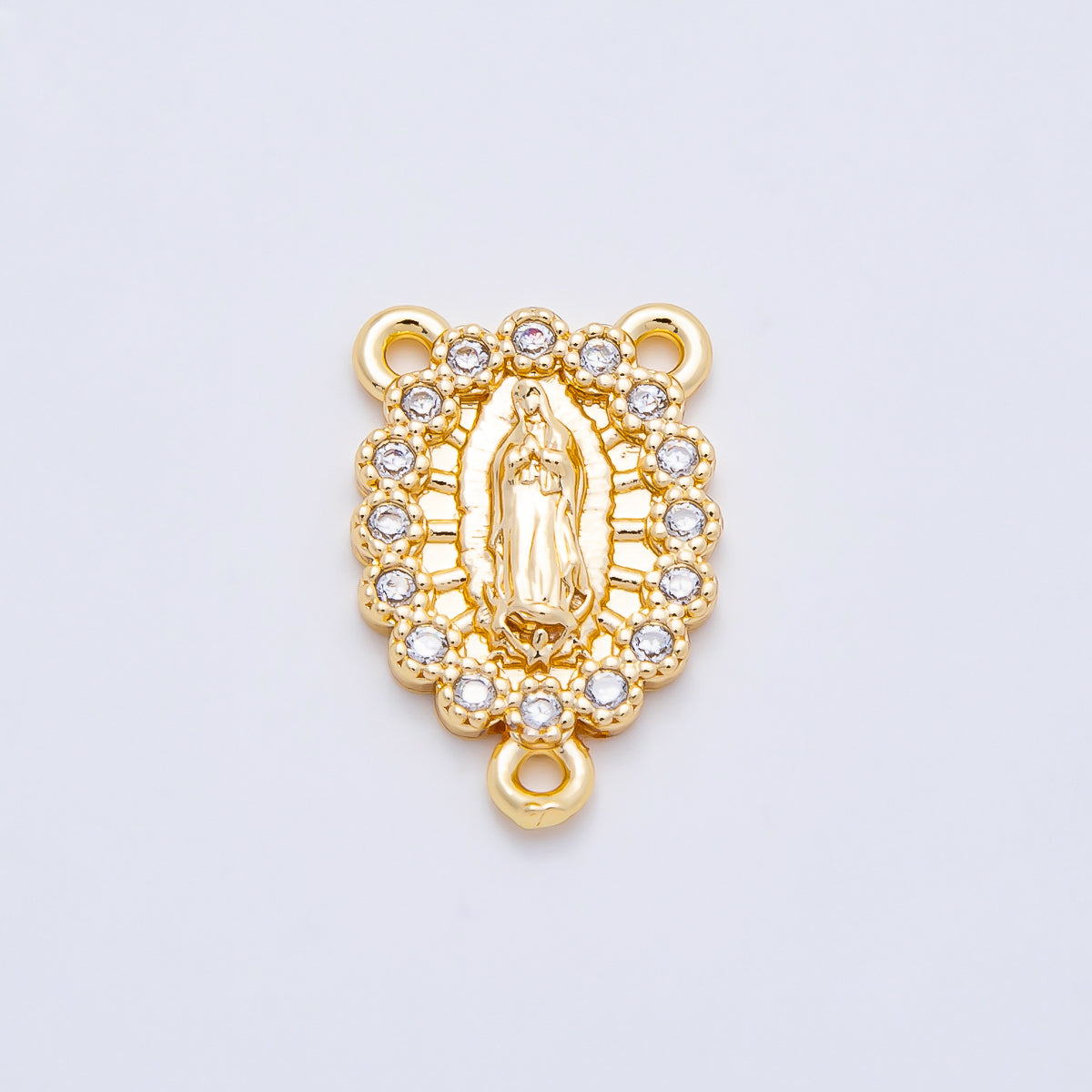 16K Gold Filled 18.5mm Mother Mary Micro Paved CZ Oval Triple Connector in Gold & Silver | Connectors-00028 Connectors-00029