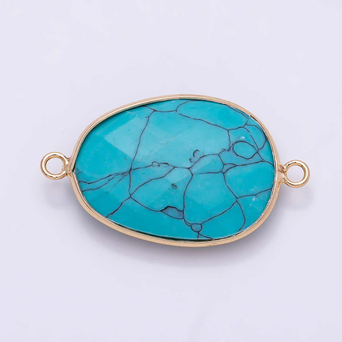 18K Gold Filled 23mm Blue Turquoise Multifaceted Bezel Connector | Connectors-00032