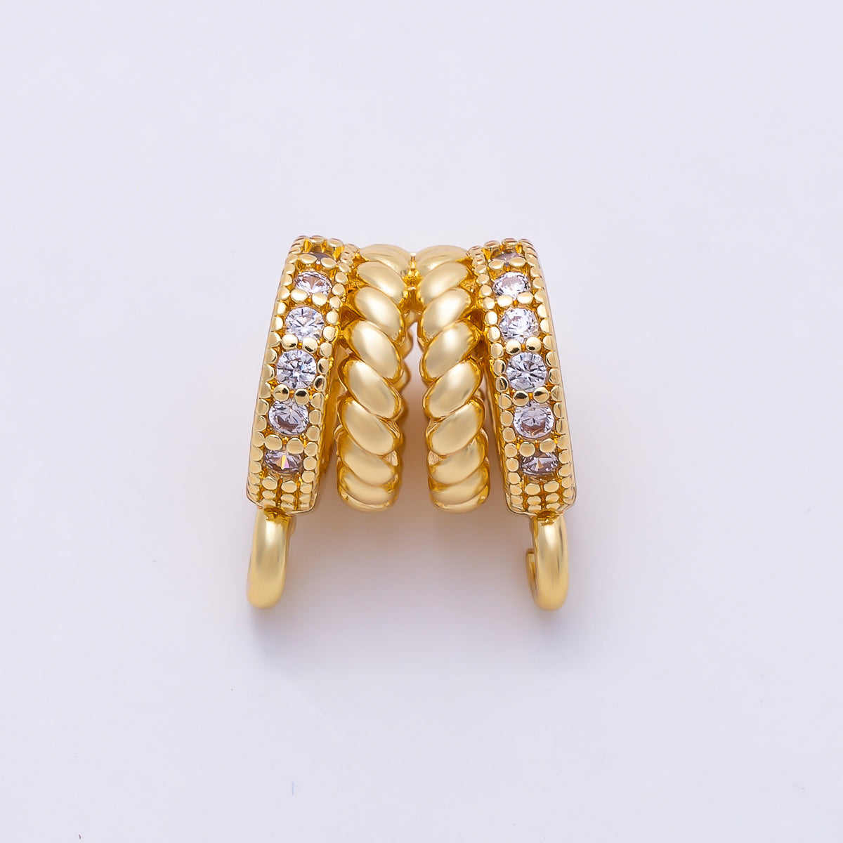 16K Gold Filled 9.5mm Micro Paved CZ Rope Open Loop Wide Bead | Connectors-00034