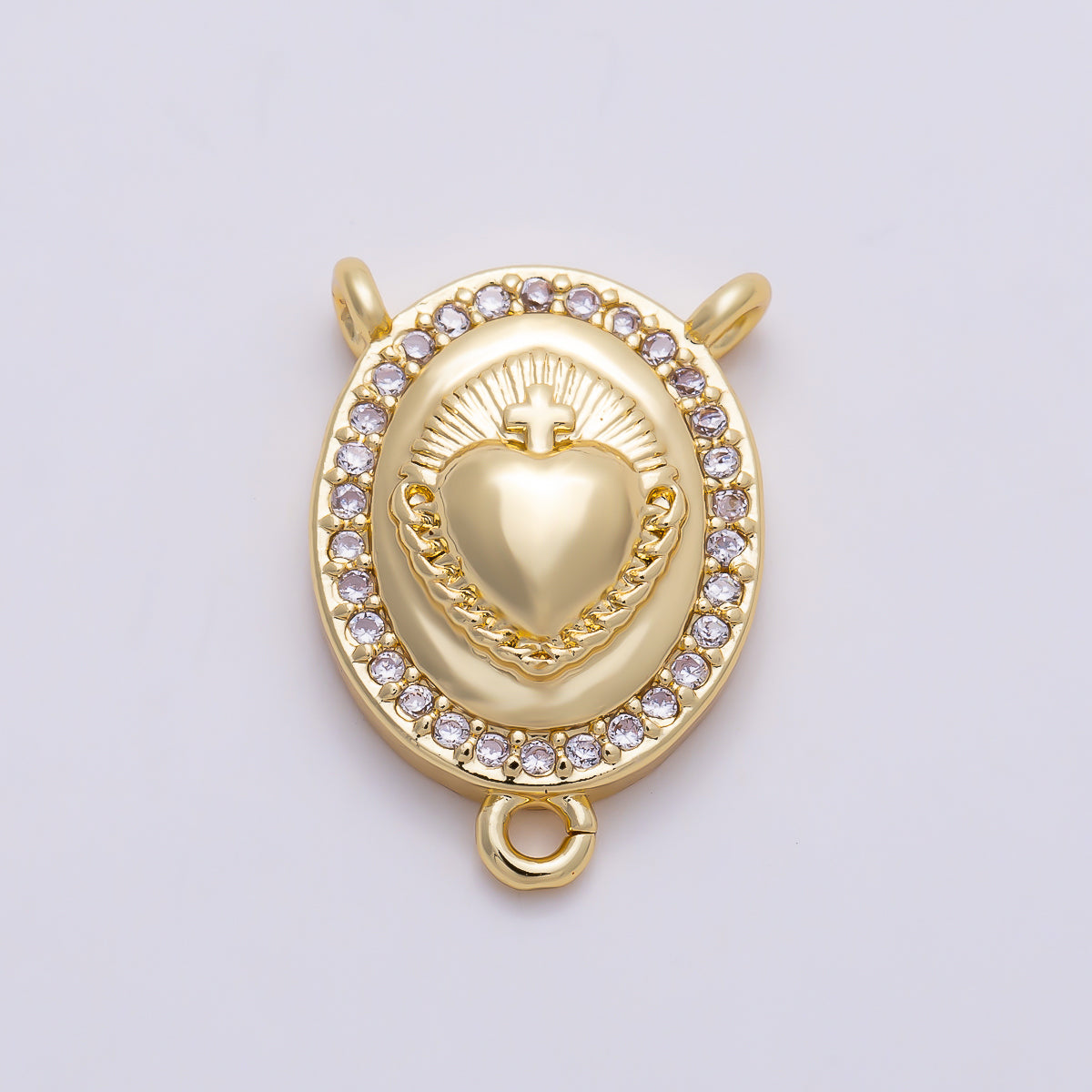 16K Gold Filled 16mm Sacred Heart CZ Rosary Centerpiece Connector | Connectors-00039 - Connectors-00040