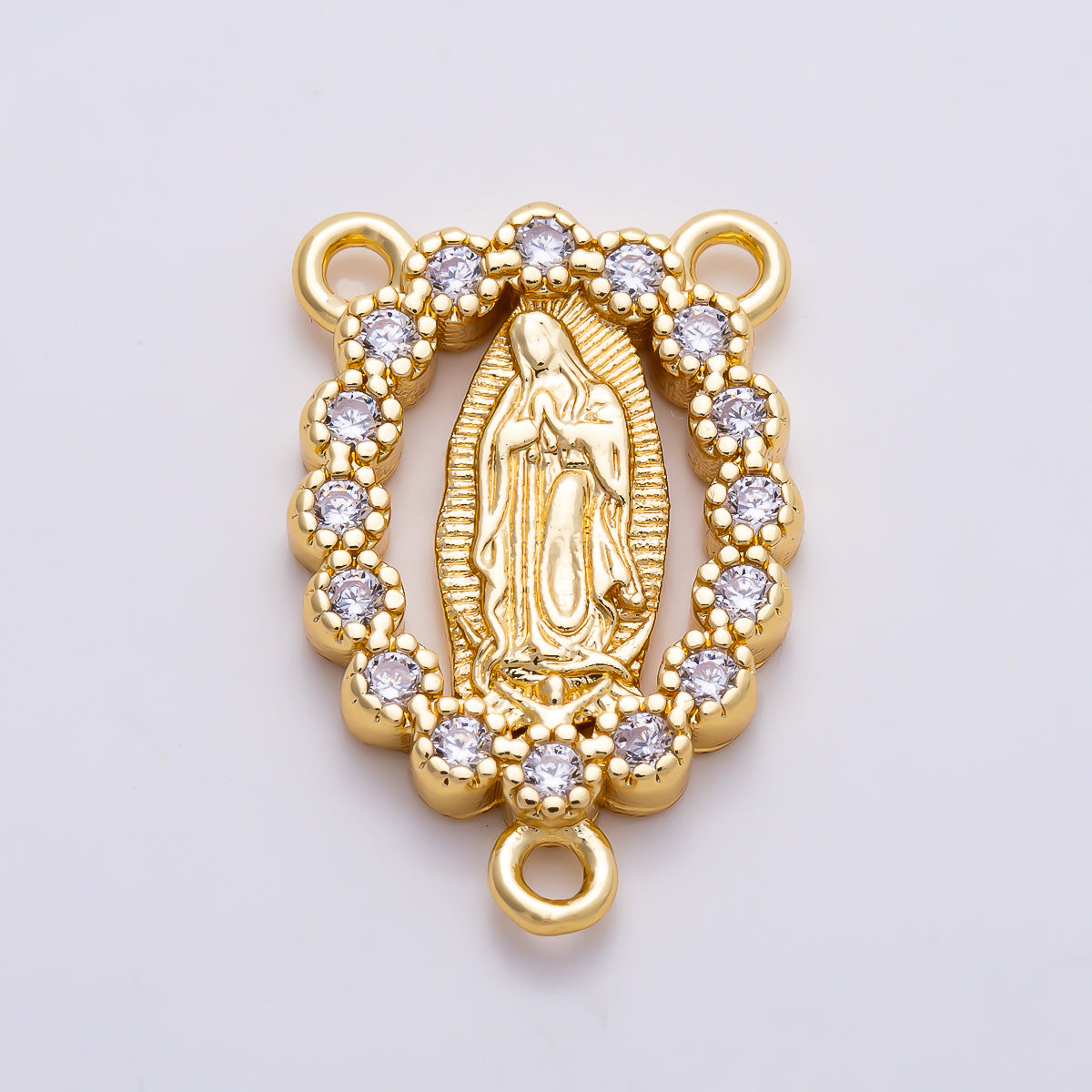 16K Gold Filled 17mm Virgin Mary CZ 3 Way Rosary Centerpiece Connector | Connectors-00041 - Connectors-00042