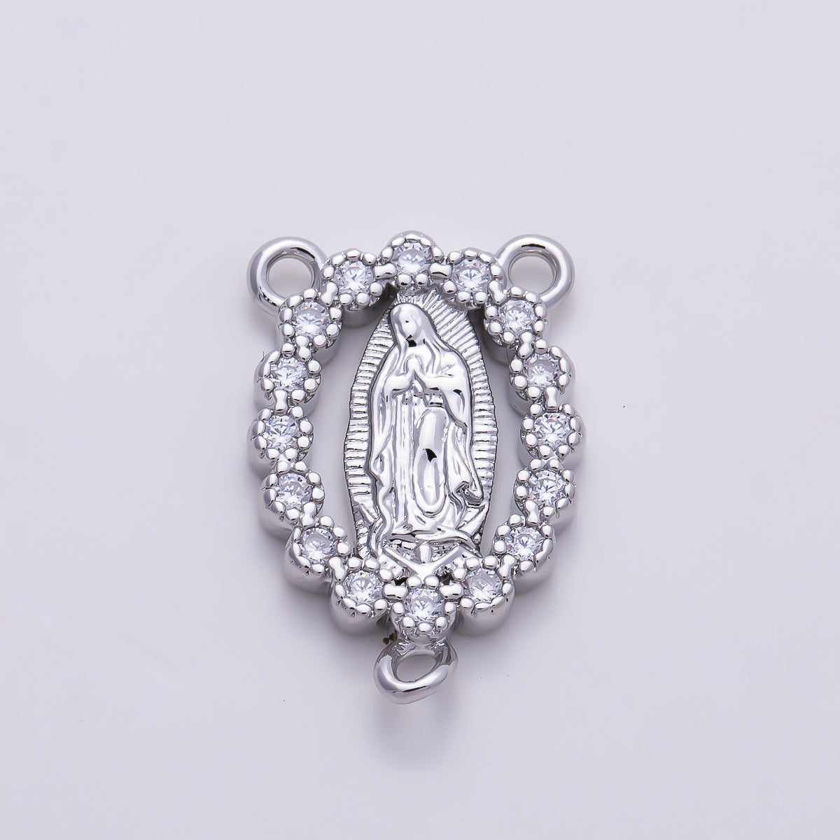 16K Gold Filled 17mm Virgin Mary CZ 3 Way Rosary Centerpiece Connector | Connectors-00041 - Connectors-00042