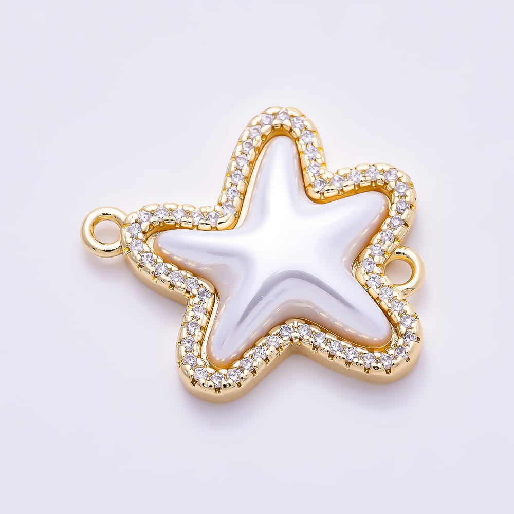 16K Gold Filled 25mm Mother of Pearl Starfish Micro Paved CZ Connector | Connectors-00048