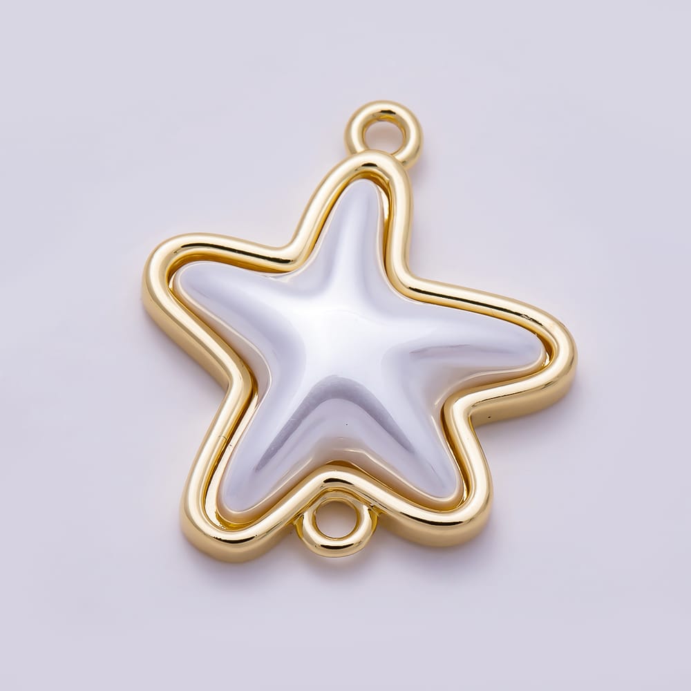 16K Gold Filled 23mm White Shell Pearl Starfish Connector | Connectors-00049